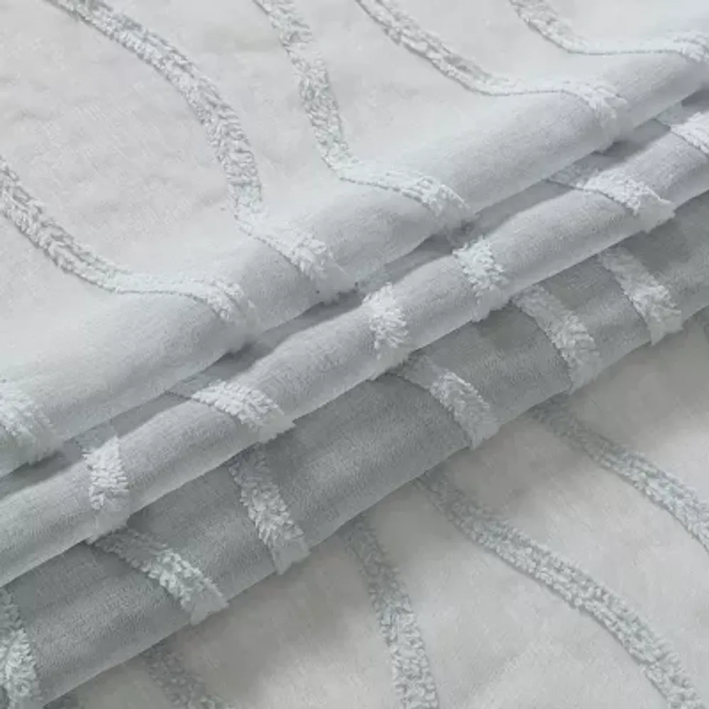 Laura Ashley Wavy Embroidered Sheer Rod Pocket Set of 2 Curtain Panel
