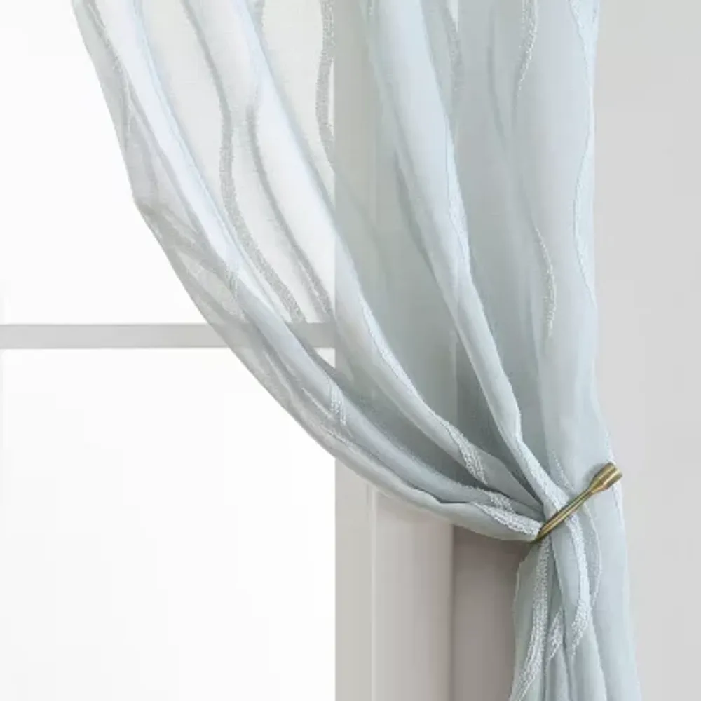 Laura Ashley Wavy Embroidered Sheer Rod Pocket Set of 2 Curtain Panel