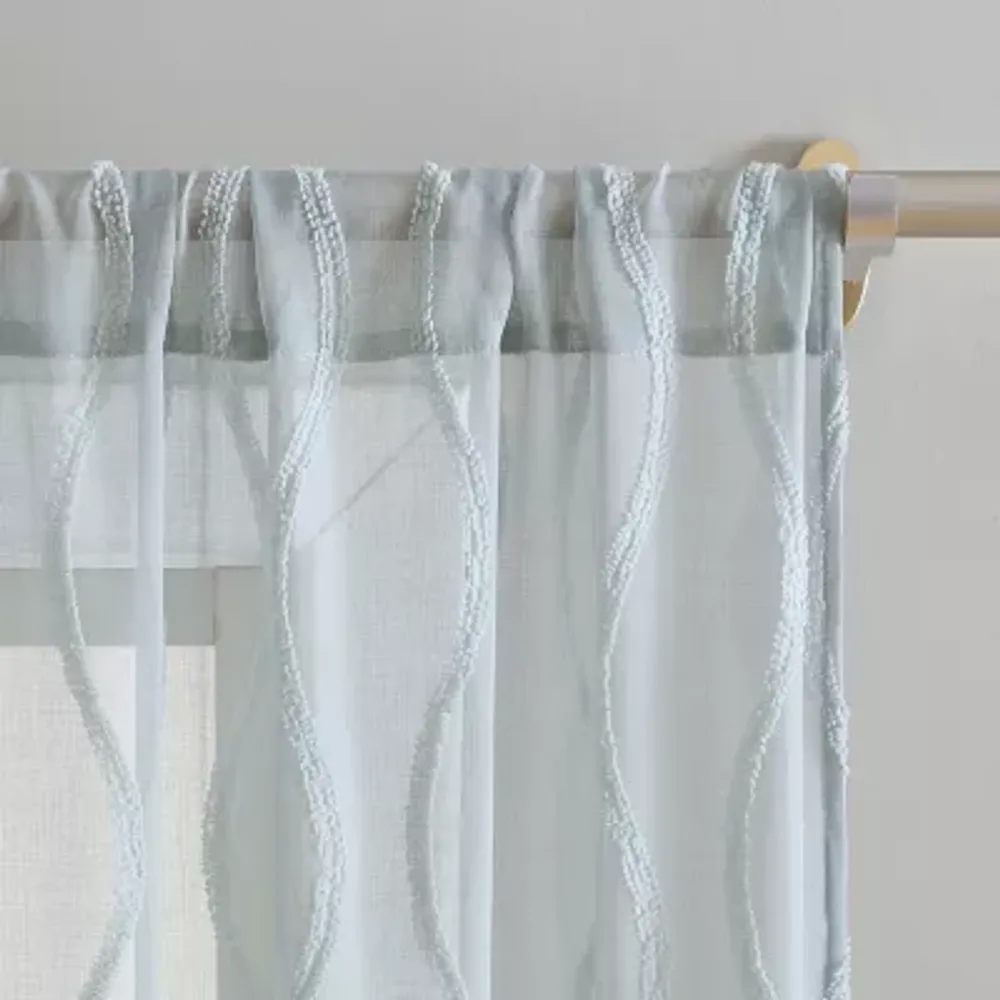 Laura Ashley Wavy Embroidered Sheer Rod Pocket Set of 2 Curtain Panel