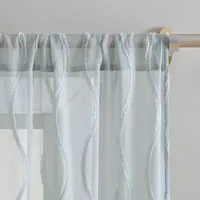 Laura Ashley Wavy Embroidered Sheer Rod Pocket Set of 2 Curtain Panel