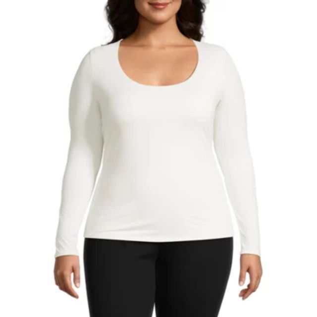 Worthington Womens Plus Scoop Neck Long Sleeve T-Shirt