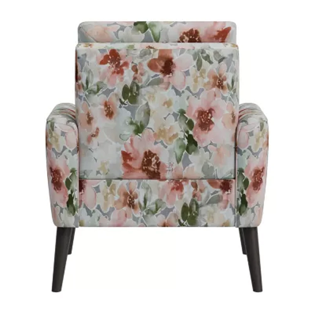 Allyson Mid-Century Modern Small Space Accent Armchair Pastel Floral