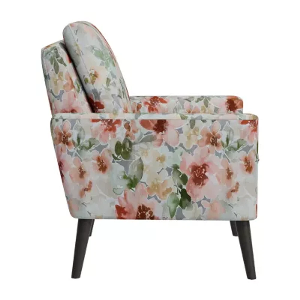 Allyson Mid-Century Modern Small Space Accent Armchair Pastel Floral