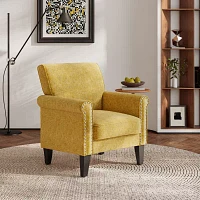 Jean Traditional Rolled Arm Accent Chair with Pewter Nailheads Chenille