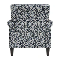 Jean Traditional Rolled Arm Accent Chair with Pewter Nailheads Curly Vine Pattern