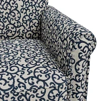 Jean Traditional Rolled Arm Accent Chair with Pewter Nailheads Curly Vine Pattern