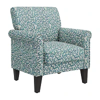 Jean Traditional Rolled Arm Accent Chair with Pewter Nailheads Curly Vine Pattern