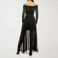 Premier Amour Off the Shoulder Long Sleeve Evening Gown