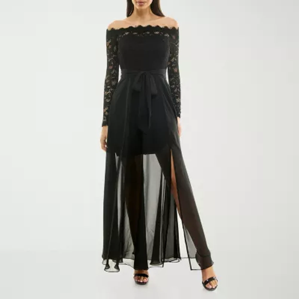 Premier Amour Off the Shoulder Long Sleeve Evening Gown