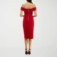 Premier Amour Womens Off The Shoulder Sleeveless Midi Sheath Dress