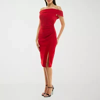 Premier Amour Womens Off The Shoulder Sleeveless Midi Sheath Dress