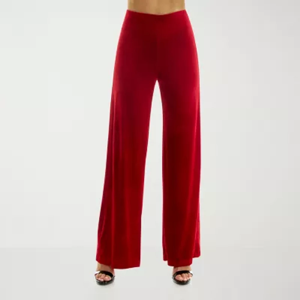 Premier Amour Velvet Womens Mid Rise Wide Leg Pull-On Pants