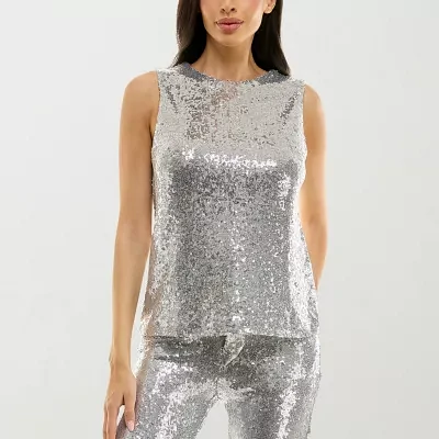 Premier Amour Sequin Womens Crew Neck Sleeveless Blouse