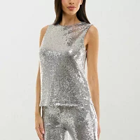 Premier Amour Sequin Womens Crew Neck Sleeveless Blouse