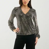 Premier Amour Metallic Womens Scoop Neck Long Sleeve Blouse