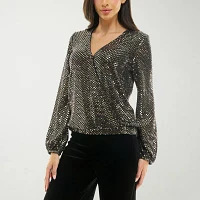 Premier Amour Metallic Womens Scoop Neck Long Sleeve Blouse