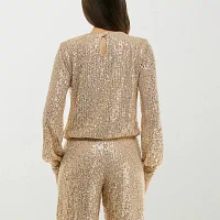 Premier Amour Sequin Womens Crew Neck Long Sleeve Blouse