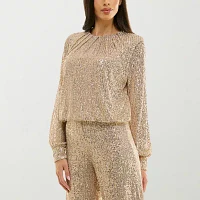 Premier Amour Sequin Womens Crew Neck Long Sleeve Blouse