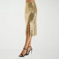 Premier Amour Sequin Womens Midi Pencil Skirt