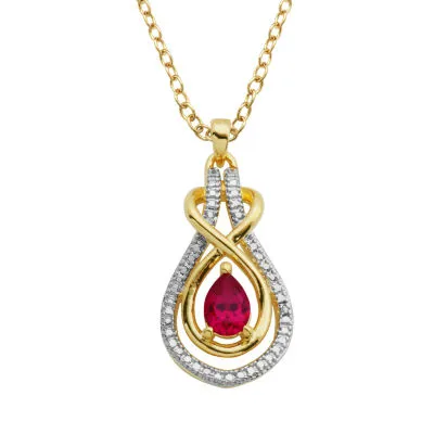 Sparkle Allure Gold Plate Over Bronze Ruby Bronze 18 Inch Pear Pendant Necklace