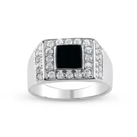 Mens Genuine Black Onyx Sterling Silver Fashion Ring