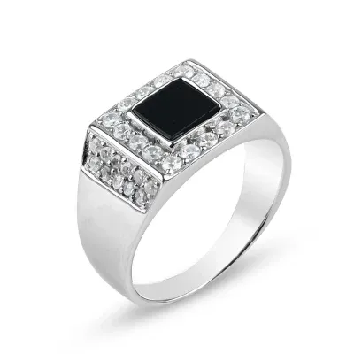 Mens Genuine Black Onyx Sterling Silver Fashion Ring