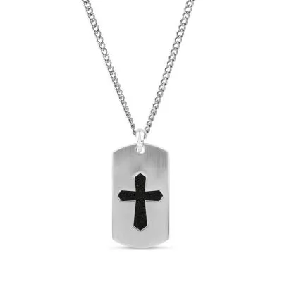 Mens Stainless Steel Cross Dog Tag Pendant Necklace