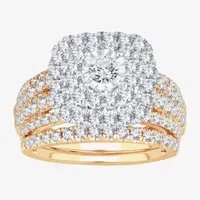 Womens 2 CT. T.W. Natural White Diamond 10K Gold Cushion Halo Bridal Set