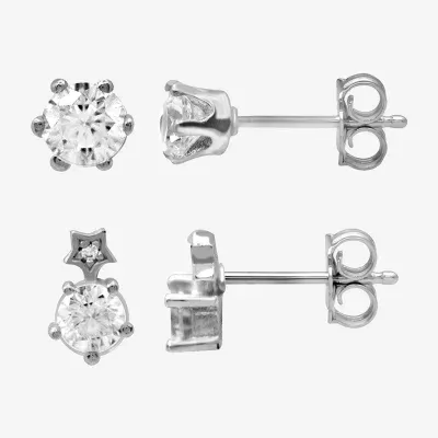Itsy Bitsy Sterling Silver 2 Pair Cubic Zirconia Star Earring Set