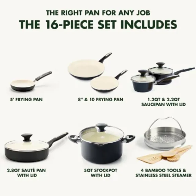 GreenPan GP5 Hard Anodized Healthy Ceramic Nonstick 14pc Cookware Set PFAS  Free - Cloud Cream