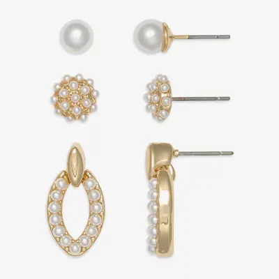 Mixit Hypoallergenic 3 Pair Simulated Pearl Earring Set