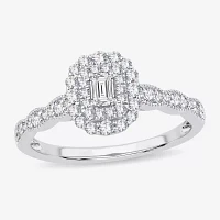 Womens 1/2 CT. T.W. Natural White Diamond 10K Gold Oval Side Stone Halo Engagement Ring