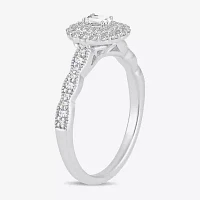 Womens 1/2 CT. T.W. Natural White Diamond 10K Gold Oval Side Stone Halo Engagement Ring
