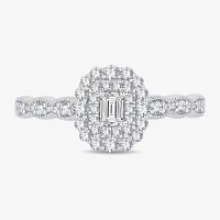 Womens 1/2 CT. T.W. Natural White Diamond 10K Gold Oval Side Stone Halo Engagement Ring