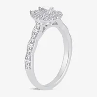 Womens 1/2 CT. T.W. Natural White Diamond 10K Gold Pear Side Stone Halo Engagement Ring