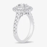 (H-I / Si1-Si2) Womens 1 1/2 CT. T.W. Lab Grown White Diamond 10K Gold Oval Side Stone Halo Engagement Ring