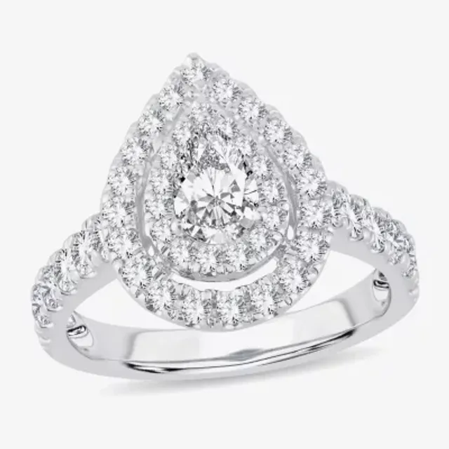 4 CT. T.W. Diamond Pear Shape Side Stone Halo Engagement Ring in 10K or 14K  White Gold - JCPenney