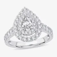 H-I / Si1-Si2) Womens 1 1/ CT. T.W. Lab Grown White Diamond 10K Gold Pear Side Stone Halo Engagement Ring