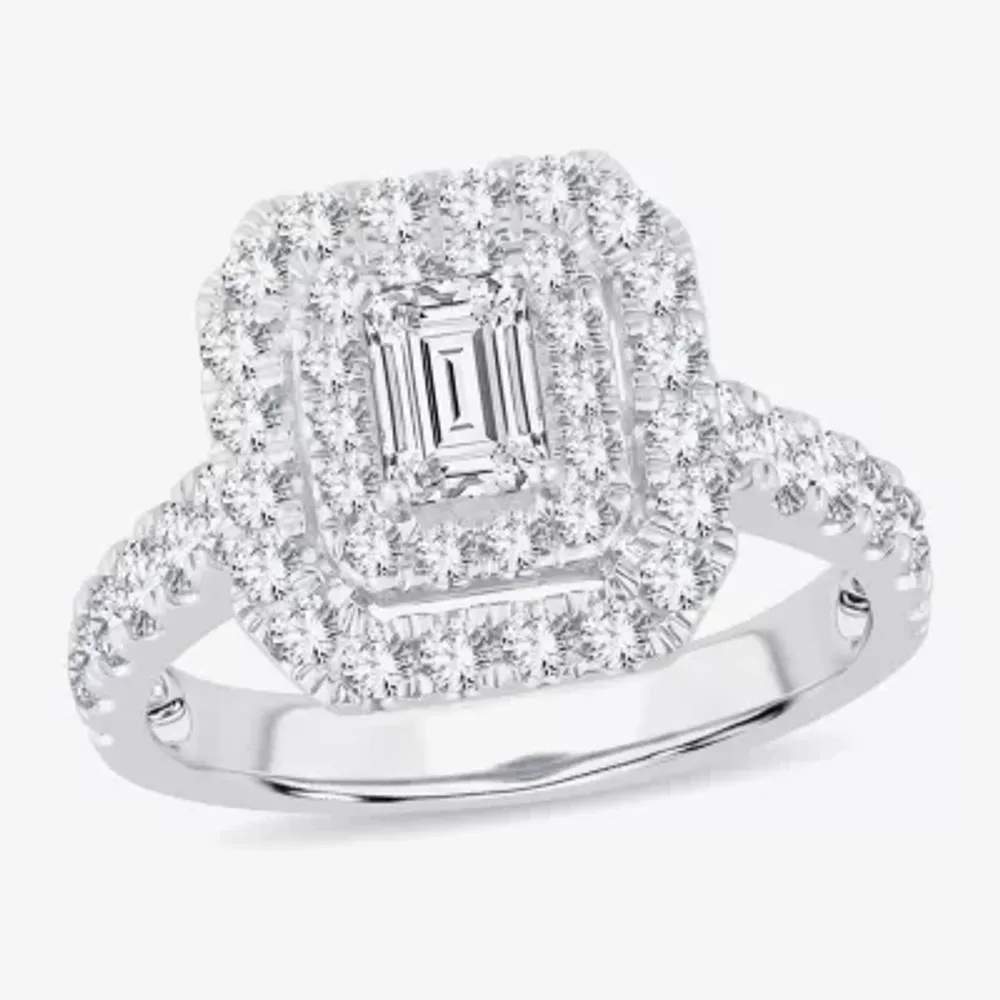 H-I / Si1-Si2) Womens / CT. T.W. Lab Grown White Diamond 10K Gold Side Stone Halo Engagement Ring