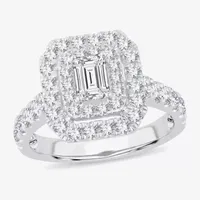 (H-I / Si1-Si2) Womens 1 1/2 CT. T.W. Lab Grown White Diamond 10K Gold Side Stone Halo Engagement Ring