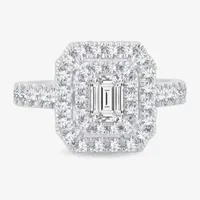 H-I / Si1-Si2) Womens / CT. T.W. Lab Grown White Diamond 10K Gold Side Stone Halo Engagement Ring