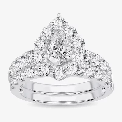 H-I / Si1-Si2) Womens / CT. T.W. Lab Grown White Diamond 10K Gold Pear Side Stone Halo Bridal Set