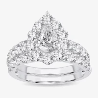 H-I / Si1-Si2) Womens / CT. T.W. Lab Grown White Diamond 10K Gold Pear Side Stone Halo Bridal Set