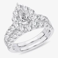 H-I / Si1-Si2) Womens / CT. T.W. Lab Grown White Diamond 10K Gold Pear Side Stone Halo Bridal Set