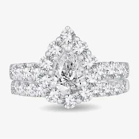 H-I / Si1-Si2) Womens / CT. T.W. Lab Grown White Diamond 10K Gold Pear Side Stone Halo Bridal Set
