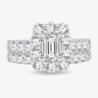 H-I / Si1-Si2) Womens / CT. T.W. Lab Grown White Diamond 10K Gold Cushion Side Stone Halo Bridal Set