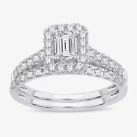 H-I / Si1-Si2) Womens CT. T.W. Lab Grown White Diamond 10K Gold Side Stone Halo Bridal Set