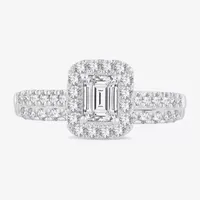 H-I / Si1-Si2) Womens CT. T.W. Lab Grown White Diamond 10K Gold Side Stone Halo Bridal Set