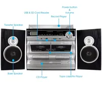 Trexonic 3-Speed Turntable With CD Player, Double Cassette Player, Bluetooth, FM Radio & USB/SD Recording