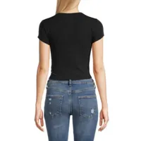 Arizona Womens Round Neck Short Sleeve Crop Top Juniors